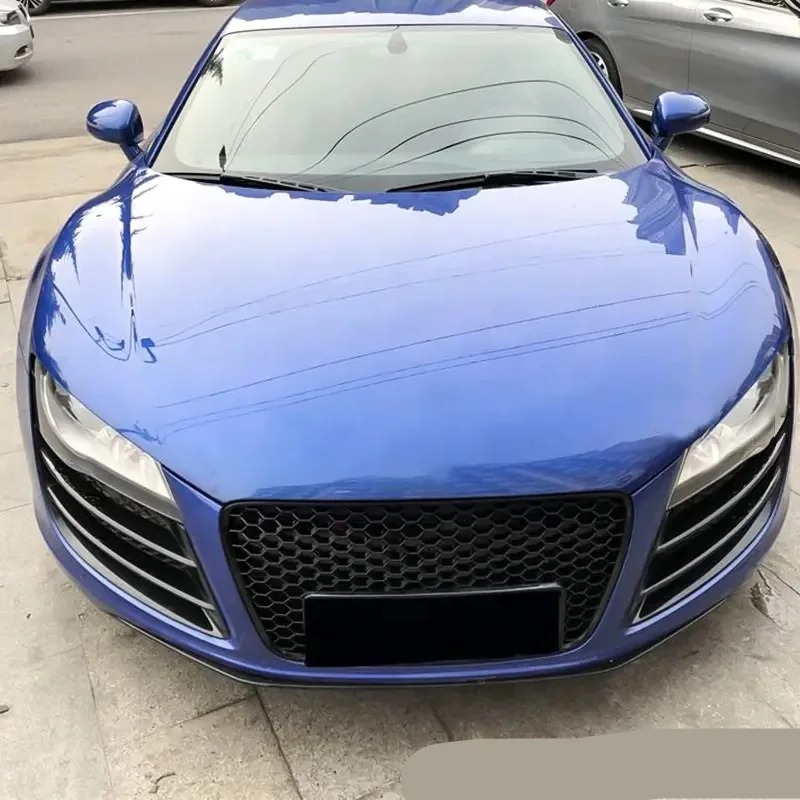 Car R8 Upgraded RS8 Style Honeycomb Front Grille R8 Mesh Gloss Black Front Bumper Grill for  R8 2007-2016